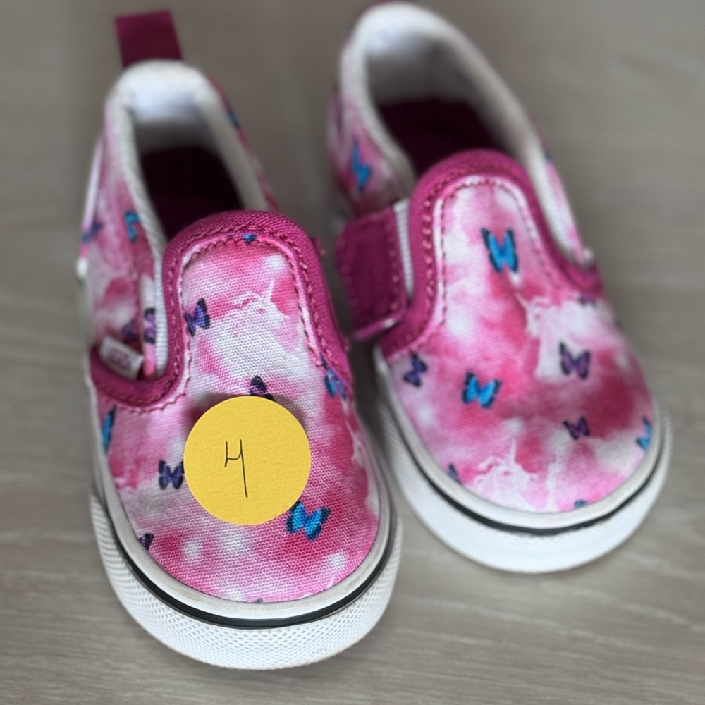 Vans Pink and Blue Slip-On Sneakers